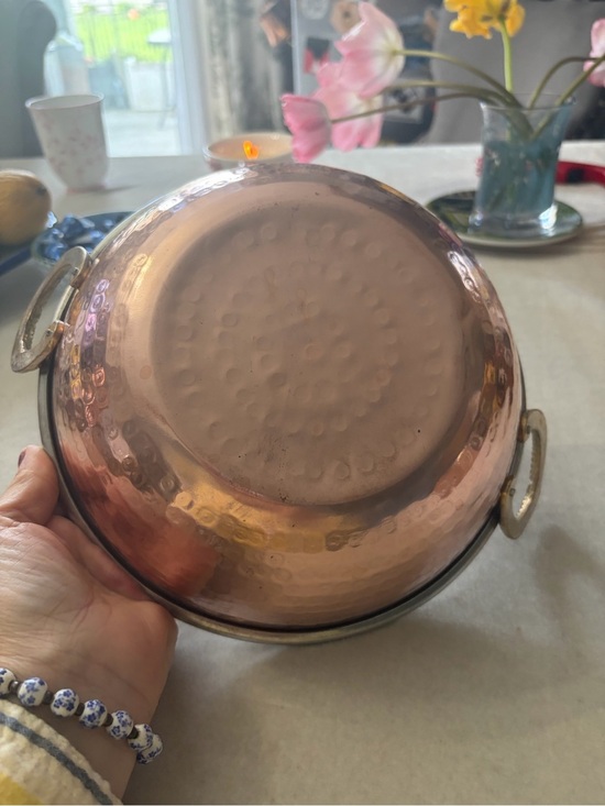 None Other - Copper Finish Hammered Serving Bowl with Side Handles - Copper